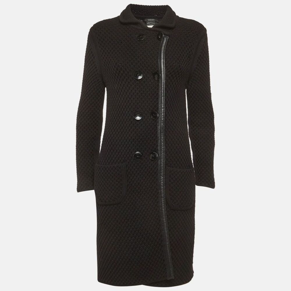 Versace Black Knit Double Breasted Coat S